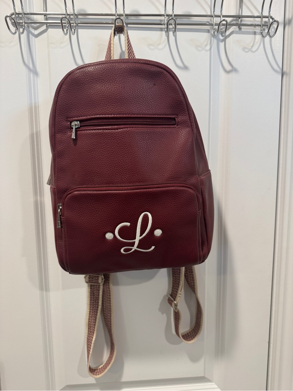 Thirty-One Monogram 'L' Burgundy Faux Leather Backpack